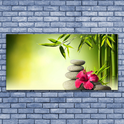 Plexiglas® Wall Art Bamboo tube flower stones floral green red grey