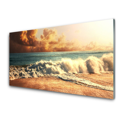 Plexiglas® Wall Art Ocean beach landscape blue white brown yellow