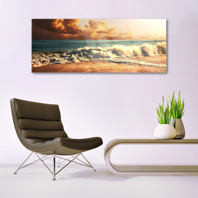 Plexiglas® Wall Art Ocean beach landscape blue white brown yellow