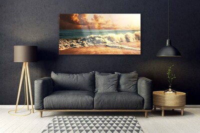 Plexiglas® Wall Art Ocean beach landscape blue white brown yellow