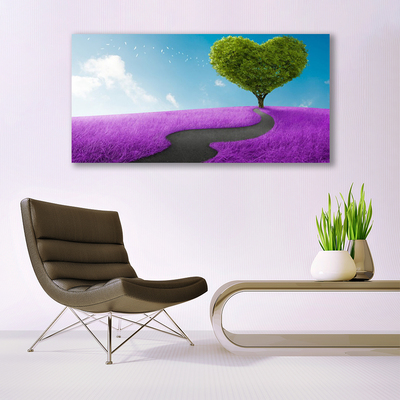 Plexiglas® Wall Art Meadow footpath tree nature pink grey green