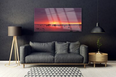 Plexiglas® Wall Art Sea sun landscape yellow grey