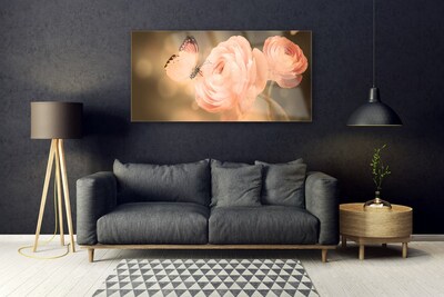 Plexiglas® Wall Art Butterfly roses nature beige