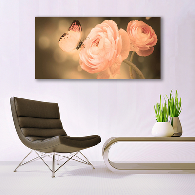 Plexiglas® Wall Art Butterfly roses nature beige