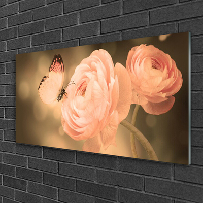 Plexiglas® Wall Art Butterfly roses nature beige