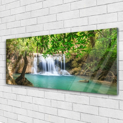 Plexiglas® Wall Art Waterfall lake forest nature brown green blue white
