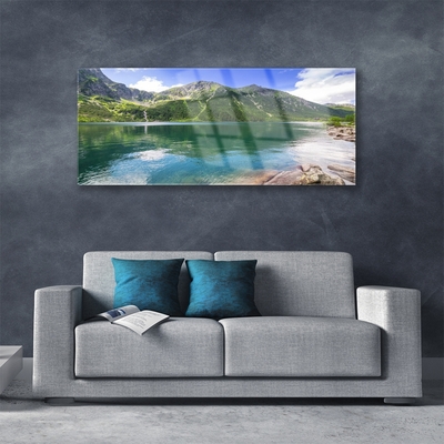 Plexiglas® Wall Art Mountain lake landscape grey green blue