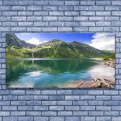 Plexiglas® Wall Art Mountain lake landscape grey green blue