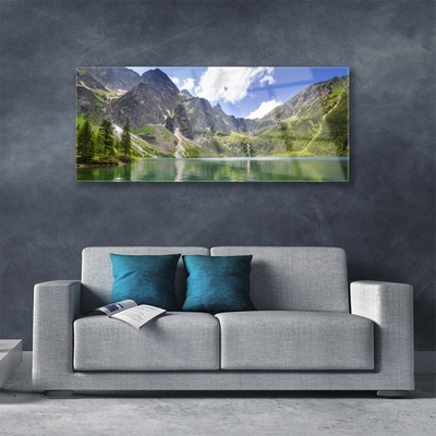 Plexiglas® Wall Art Mountain lake landscape grey green blue