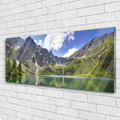 Plexiglas® Wall Art Mountain lake landscape grey green blue