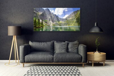 Plexiglas® Wall Art Mountain lake landscape grey green blue