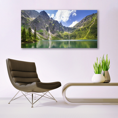 Plexiglas® Wall Art Mountain lake landscape grey green blue