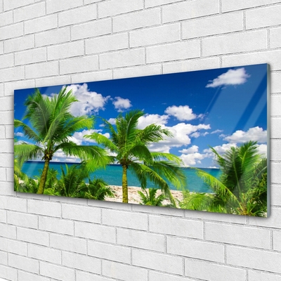 Plexiglas® Wall Art Sea palm trees landscape green blue