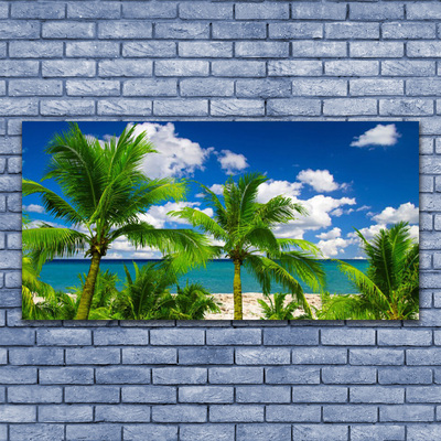 Plexiglas® Wall Art Sea palm trees landscape green blue