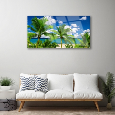 Plexiglas® Wall Art Sea palm trees landscape green blue