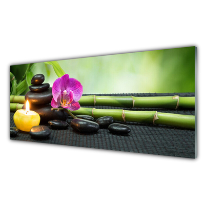 Plexiglas® Wall Art Bamboo flower stones candle art green pink black yellow