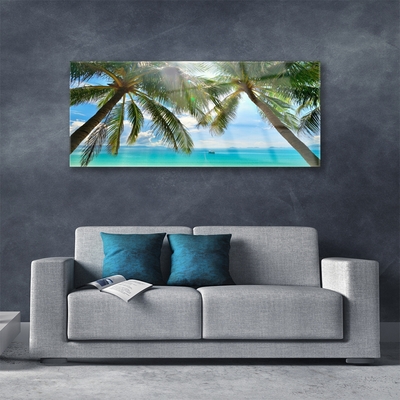 Plexiglas® Wall Art Palm tree sea landscape brown green blue