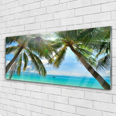 Plexiglas® Wall Art Palm tree sea landscape brown green blue