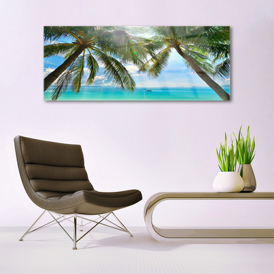 Plexiglas® Wall Art Palm tree sea landscape brown green blue