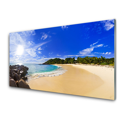 Plexiglas® Wall Art Sun sea beach landscape yellow blue brown