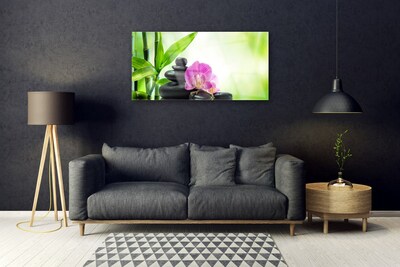 Plexiglas® Wall Art Bamboo tube flower stones floral green black pink