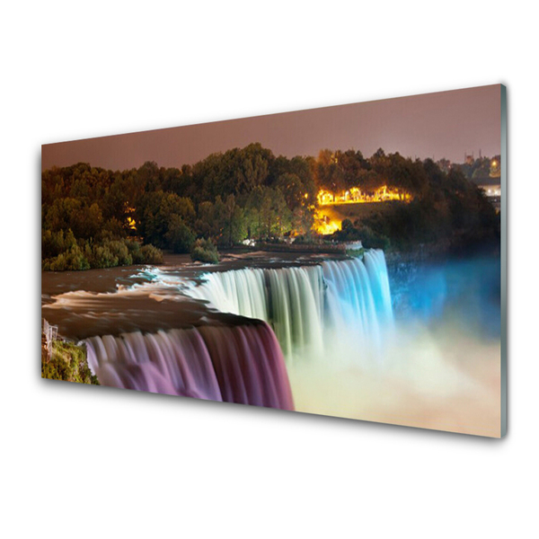 Plexiglas® Wall Art Forest waterfall nature green purple blue white