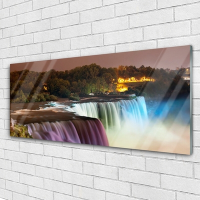 Plexiglas® Wall Art Forest waterfall nature green purple blue white