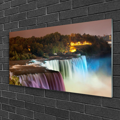 Plexiglas® Wall Art Forest waterfall nature green purple blue white