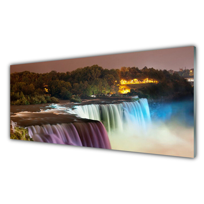 Plexiglas® Wall Art Forest waterfall nature green purple blue white