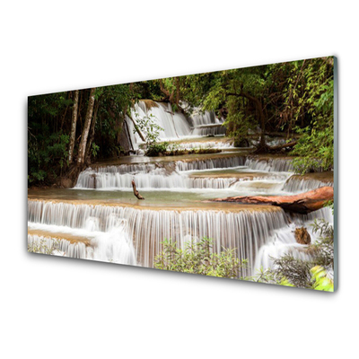 Plexiglas® Wall Art Waterfall forest nature white brown green