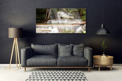 Plexiglas® Wall Art Waterfall forest nature white brown green