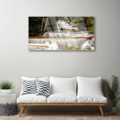 Plexiglas® Wall Art Waterfall forest nature white brown green