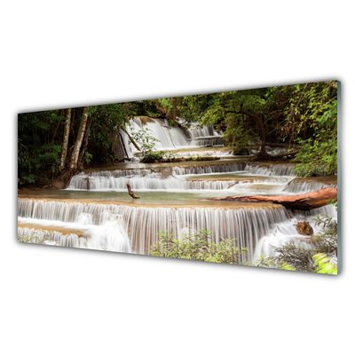 Plexiglas® Wall Art Waterfall forest nature white brown green