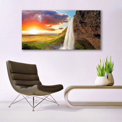 Plexiglas® Wall Art Waterfall sun landscape white yellow