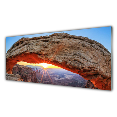 Plexiglas® Wall Art Rock sun landscape grey orange yellow