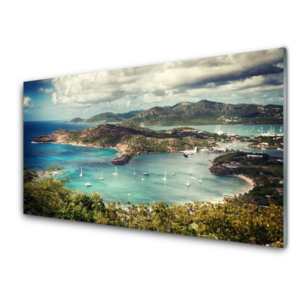 Plexiglas® Wall Art Bay landscape grey green blue