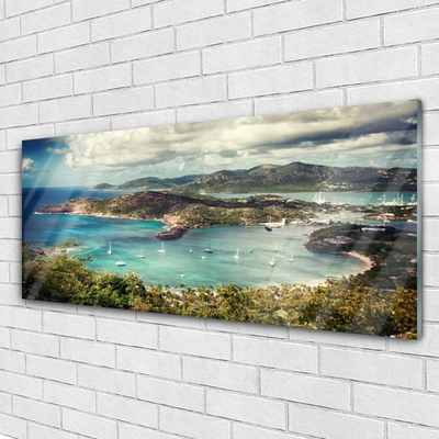 Plexiglas® Wall Art Bay landscape grey green blue