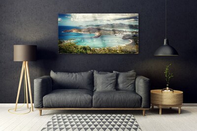 Plexiglas® Wall Art Bay landscape grey green blue