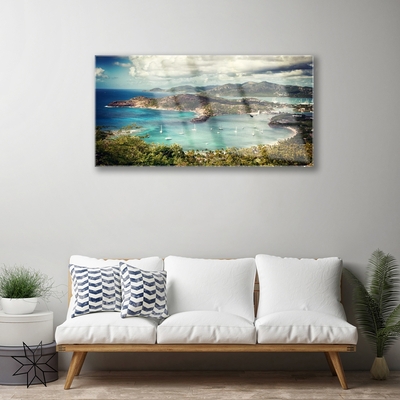 Plexiglas® Wall Art Bay landscape grey green blue