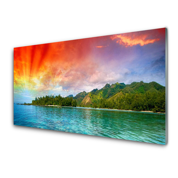 Plexiglas® Wall Art Sea forest landscape blue green yellow purple