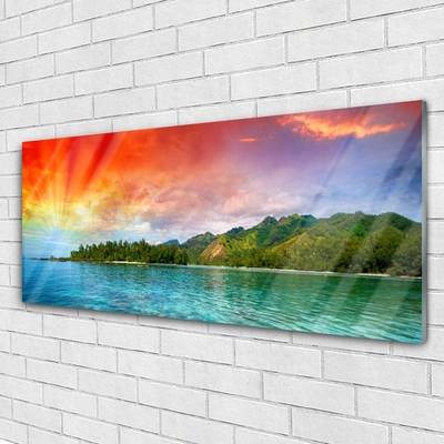 Plexiglas® Wall Art Sea forest landscape blue green yellow purple