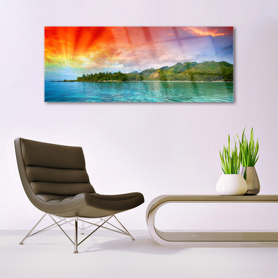 Plexiglas® Wall Art Sea forest landscape blue green yellow purple