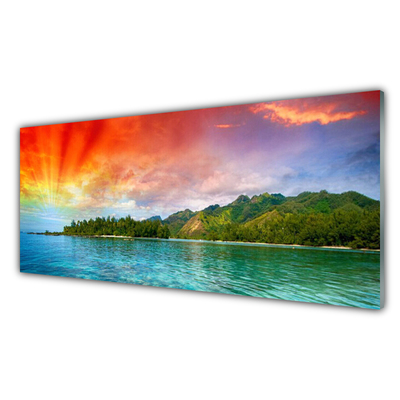 Plexiglas® Wall Art Sea forest landscape blue green yellow purple