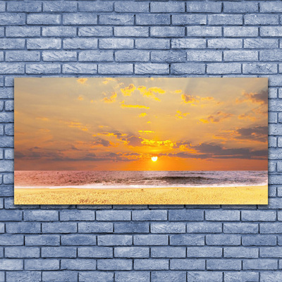 Plexiglas® Wall Art Sea beach sun landscape blue yellow brown
