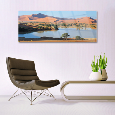 Plexiglas® Wall Art Bay desert landscape brown green blue