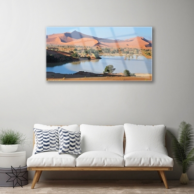 Plexiglas® Wall Art Bay desert landscape brown green blue