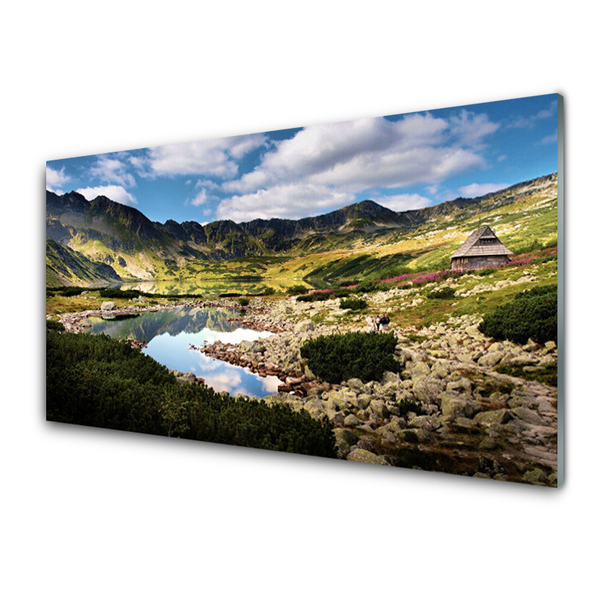 Plexiglas® Wall Art Mountain lake landscape grey green blue