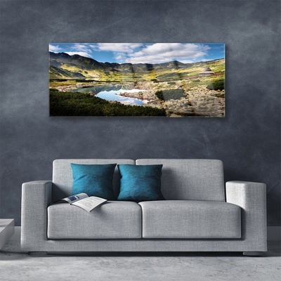 Plexiglas® Wall Art Mountain lake landscape grey green blue