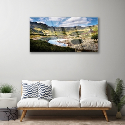 Plexiglas® Wall Art Mountain lake landscape grey green blue