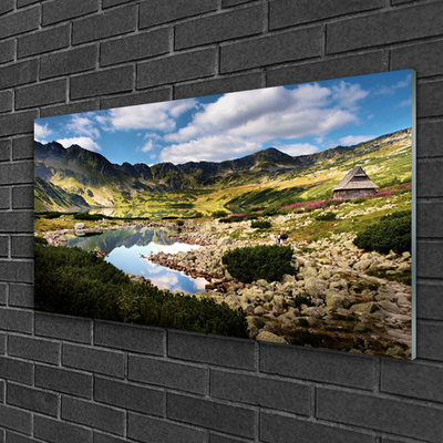 Plexiglas® Wall Art Mountain lake landscape grey green blue